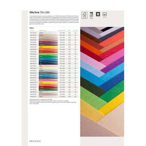 Cartoncino colorato Fabriano Elle Erre 70x100 cm 220 g conf. 10 fogli - ferro - 46470122